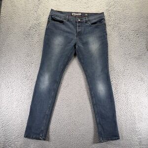 Social Collision Jeans Mens 36x32 Blue Denim Skinny Leg Button-Fly Faded Stretch